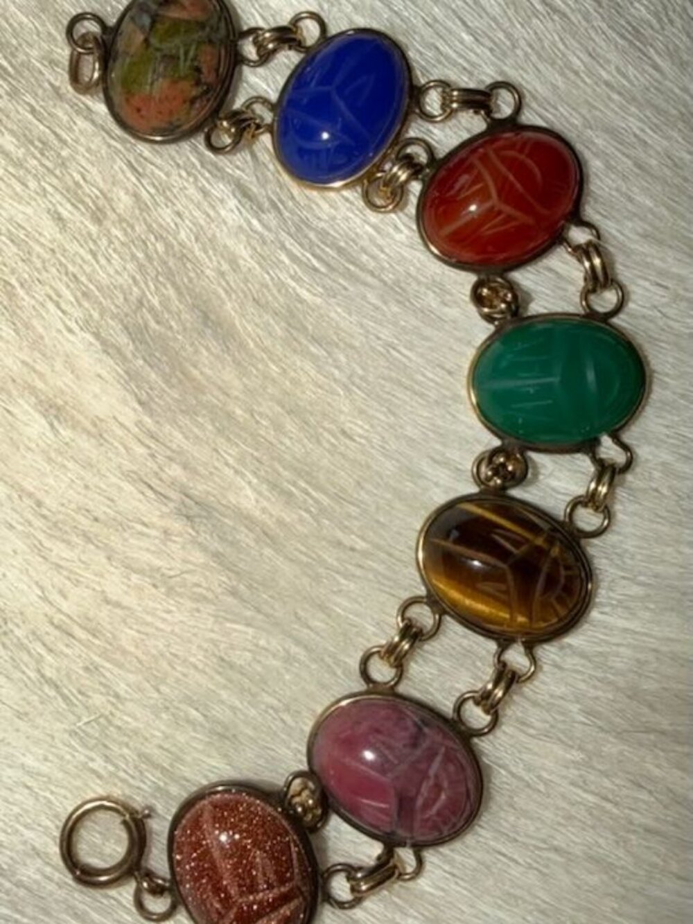 Vintage Huge Yellow Gold “DoubleLink” 14k Gold Filled Scarab Bracelet 7 1/2"